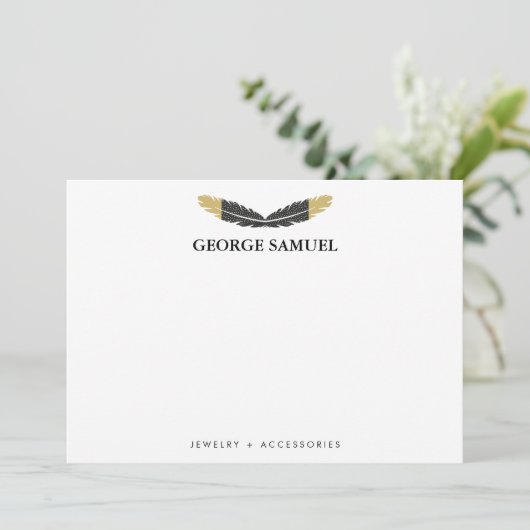 Trendy Gold Dipped Boho Feather Designer White ノートカード (スタンド正面)