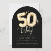 Trendy Gold Fifty Balloons 50th Birthday Party 招待状 (正面)