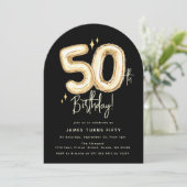 Trendy Gold Fifty Balloons 50th Birthday Party 招待状 (スタンド正面)