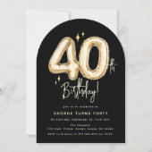 Trendy Gold Forty Balloon 40th Birthday Party 招待状 (正面)