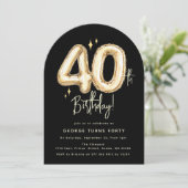 Trendy Gold Forty Balloons 40th Birthday Party 招待状 (スタンド正面)