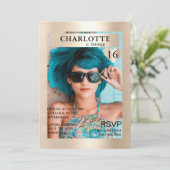 Trendy Gold Magazine Cover-Photo Inspirierte 招待状 (スタンド正面)