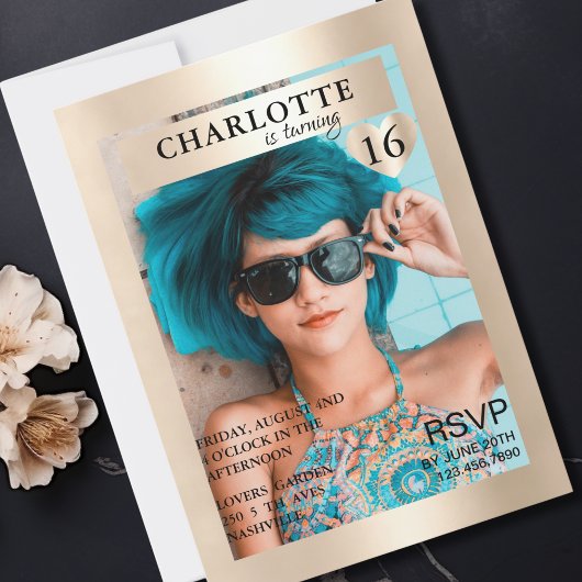 Trendy Gold Magazine Cover-Photo Inspirierte 招待状