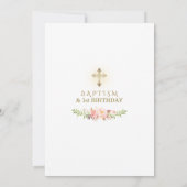Trendy Gold Pink Floral Baptism First Birthday 招待状 (裏面)