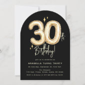 Trendy Gold Thirty Balloons 30th Birthday Party In 招待状 (正面)