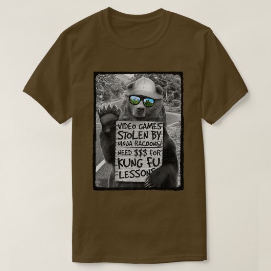 Trendy Graphic Bear Need Money For Kung Fu Lessons Tシャツ (デザイン正面)