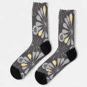 Trendy Gray and Yellow Floral ソックス (左)