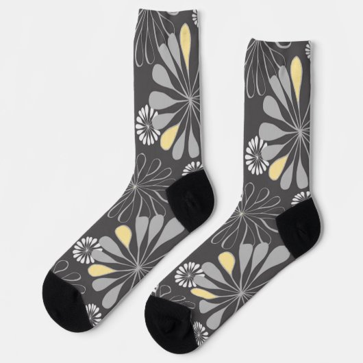 Trendy Gray and Yellow Floral ソックス (左)