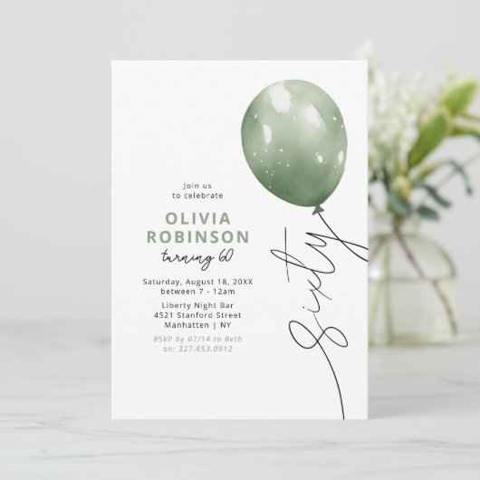 Trendy Green Balloon 60th Birthday 招待状 (スタンド正面)