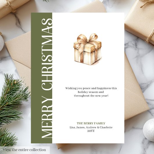 Trendy Green Gold Minimalist Christmas Greeting シーズンカード