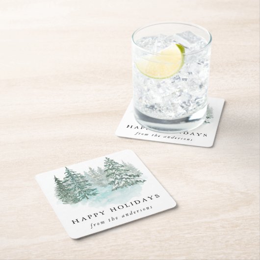 Trendy Greenery Elegant Winter Holiday Party スクエアペーパーコースター (インサイチュ)