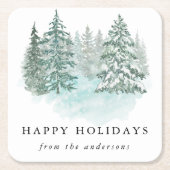 Trendy Greenery Elegant Winter Holiday Party スクエアペーパーコースター (正面)