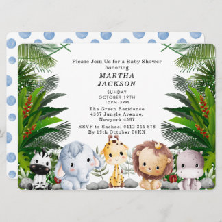 Trendy Greenery Jungle Safari Animals Baby Shower  招待状