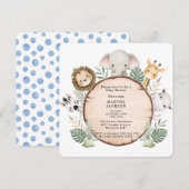 Trendy Greenery Jungle Safari Animals Baby Shower 招待状 (正面/裏面)