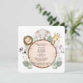Trendy Greenery Jungle Safari Animals Baby Shower 招待状 (スタンド正面)
