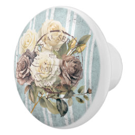 Trendy grunge stripes Frenchy artwork Floral セラミックノブ