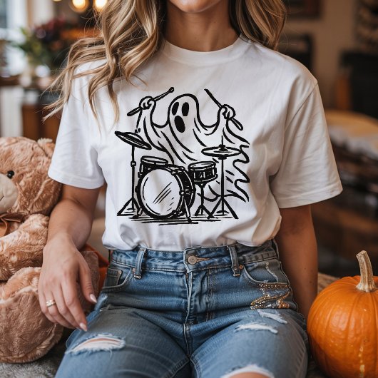 Trendy Halloween Spooky boo ghost Playing Drums    Tシャツ