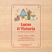 Trendy Hand Drawn Bold Red Whimsical Wedding アクリル招待状 (正面)