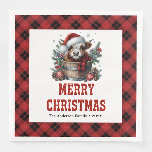 Trendy highland cow buffalo style Xmas napkins (正面)