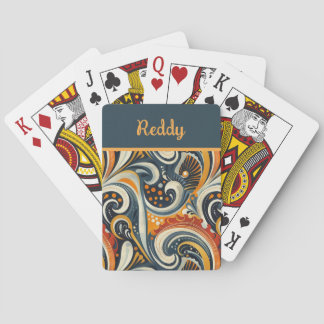 Trendy Hip Retro Orange Deep Teal Swirls Monogram  トランプ