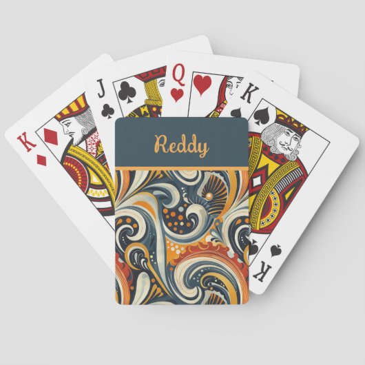 Trendy Hip Retro Orange Deep Teal Swirls Monogram  トランプ (裏面)