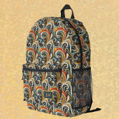 Trendy Hip Retro Orange Deep Teal Swirls Monogram  プリントバックパック