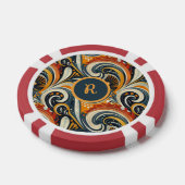 Trendy Hip Retro Orange Deep Teal Swirls Monogram  ポーカーチップ (シングル)