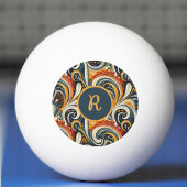 Trendy Hip Retro Orange Deep Teal Swirls Monogram 卓球ボール