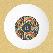 Trendy Hip Retro Orange Deep Teal Swirls Monogram  卓球ボール