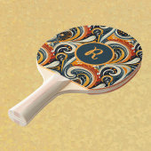 Trendy Hip Retro Orange Deep Teal Swirls Monogram  卓球ラケット