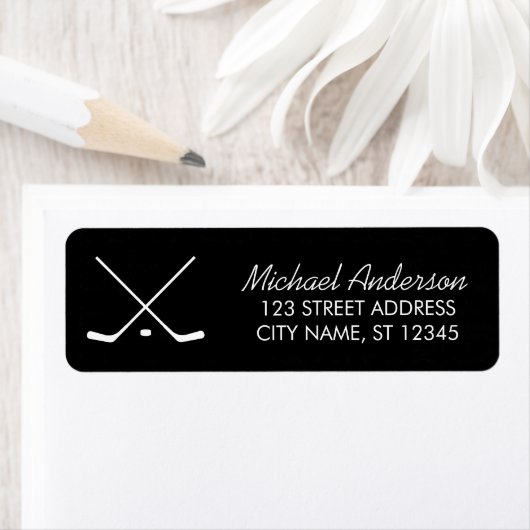 Trendy Hockey Sticks and Puck Return Address ラベル (インサイチュ)