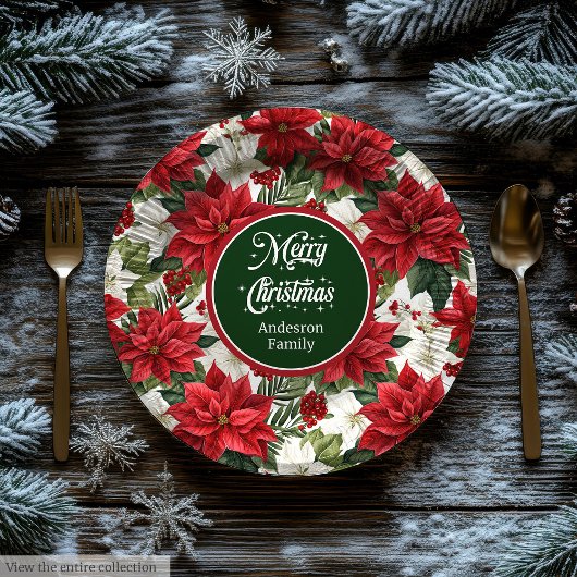 Trendy Holiday Red Poinsettia Paper Plates Chic  ペーパープレート