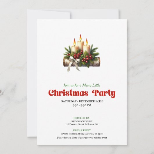 Trendy Holly Berries Christmas Decoration Card 招待状 (正面)