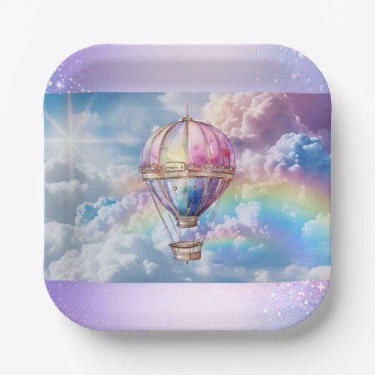 Trendy Holographic Hot Air Balloon Paper Plate ペーパープレート (正面)