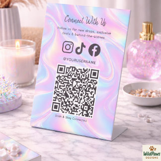 Trendy Holographic QR Code | Connect With Us  台座サイン