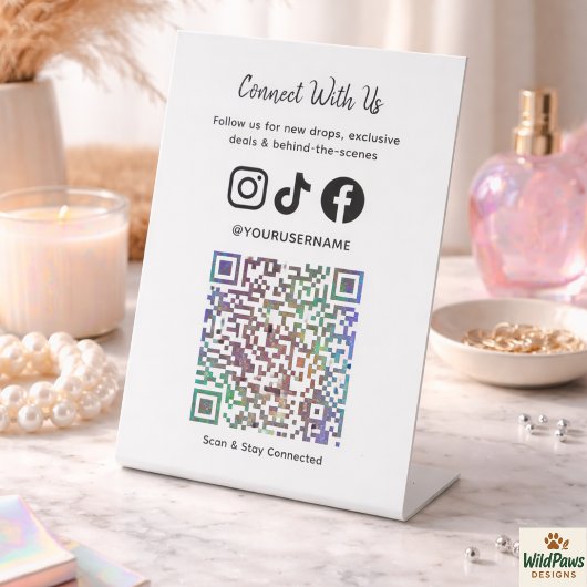 Trendy Holographic QR Code | Connect With Us  台座サイン