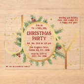 Trendy Joy Pine Boughs Wreath Christmas Party アクリル招待状 (正面)
