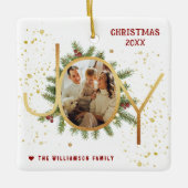 Trendy Joy Pine Boughs Wreath Christmas Photo セラミックオーナメント (正面)