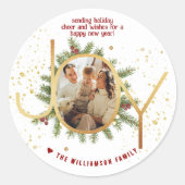 Trendy Joy Pine Boughs Wreath Christmas Photo ラウンドシール (正面)