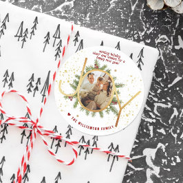 Trendy Joy Pine Boughs Wreath Christmas Photo ラウンドシール