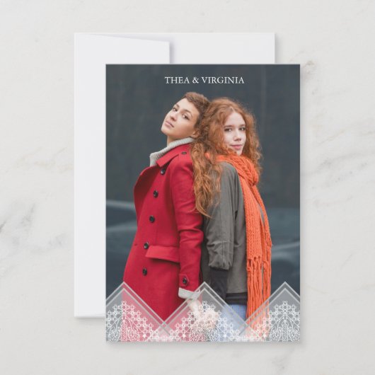 Trendy Lace Lesbian Gay Wedding Photo Instant 招待状 (正面)