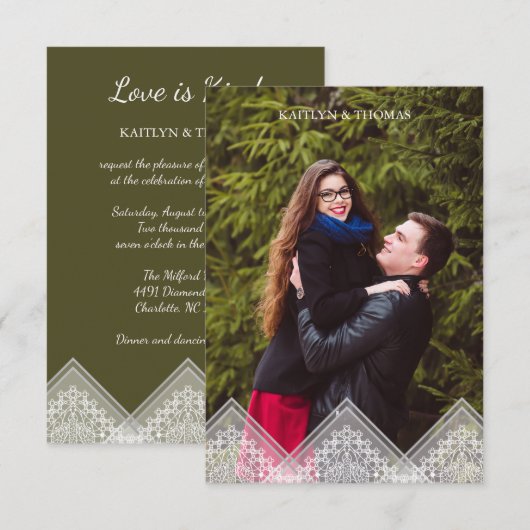 Trendy Lace Transparency Wedding Photo Instant 招待状 (正面/裏面)