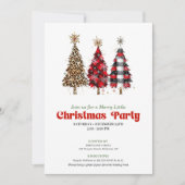 Trendy leopard and buffalo Christmas tree invite 招待状 (正面)