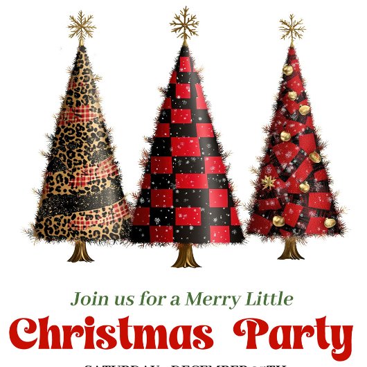 Trendy leopard and buffalo Christmas tree invite 招待状