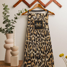 Trendy Leopard Animal Print with Monogram エプロン