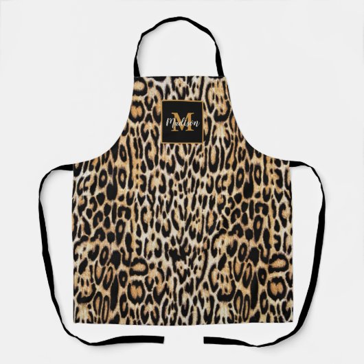 Trendy Leopard Animal Print with Monogram エプロン (正面)