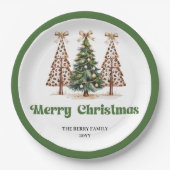 Trendy Leopard Christmas Tree Custom Name Plates ペーパープレート (正面)