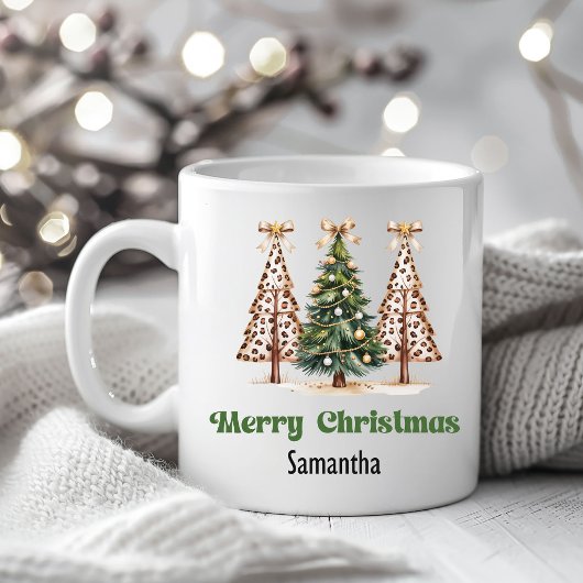 Trendy Leopard Christmas Trees Personalized Mug コーヒーマグカップ