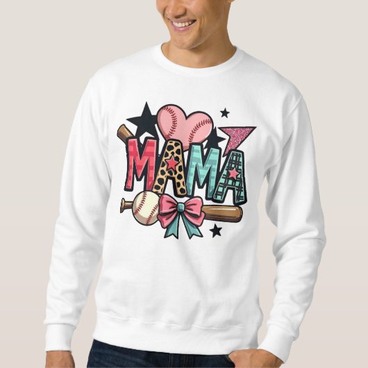 Trendy Leopard Print Baseball Mama スウェットシャツ (正面)