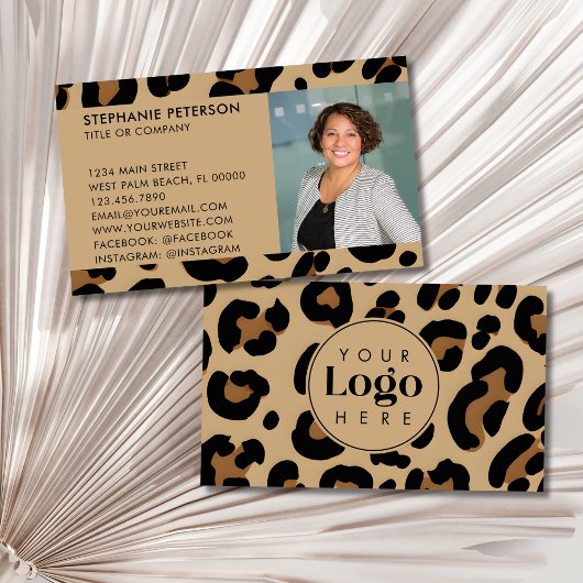 Trendy Leopard Print Custom Company Logo & Photo 名刺